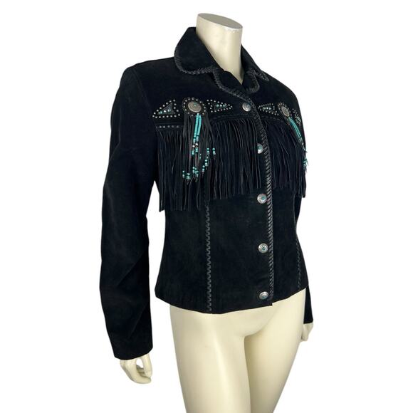Scully Black Fringe Jacket with Turquoise Accents - Picture 6 of 14